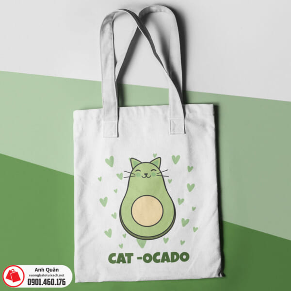 Túi vải bố in chuyển nhiệt Cat-Avocado