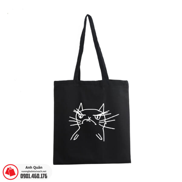 Túi vải bố in lụa mặt mèo màu đen